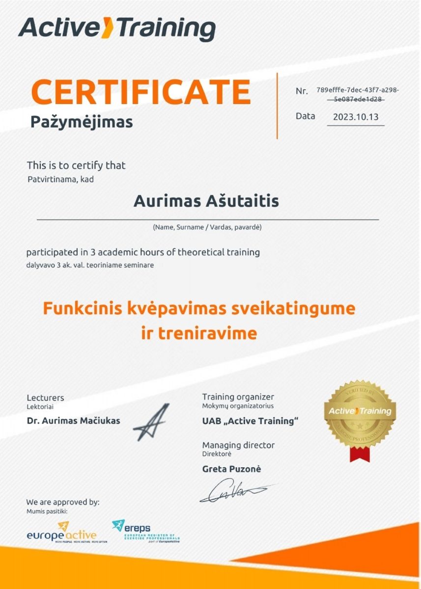 Funkcinis kvėpavimas pažymėjimas