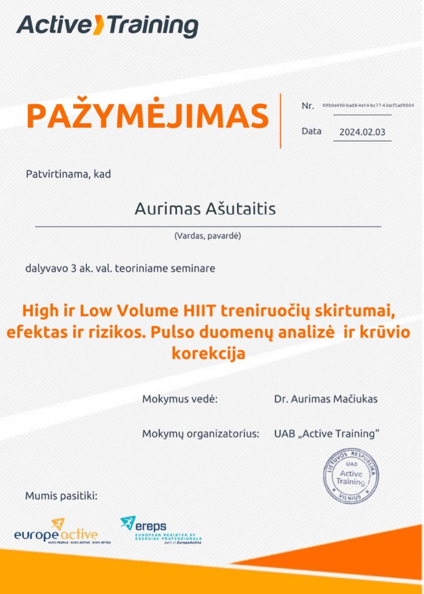 HIIT treniruočių skirtumai sertifikatas